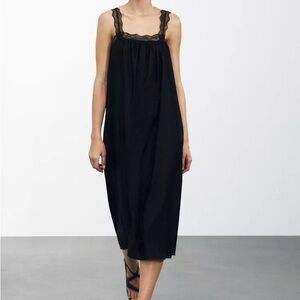 NWT Zara LACE MIDI DRESS ZW COLLECTION Black Size Small